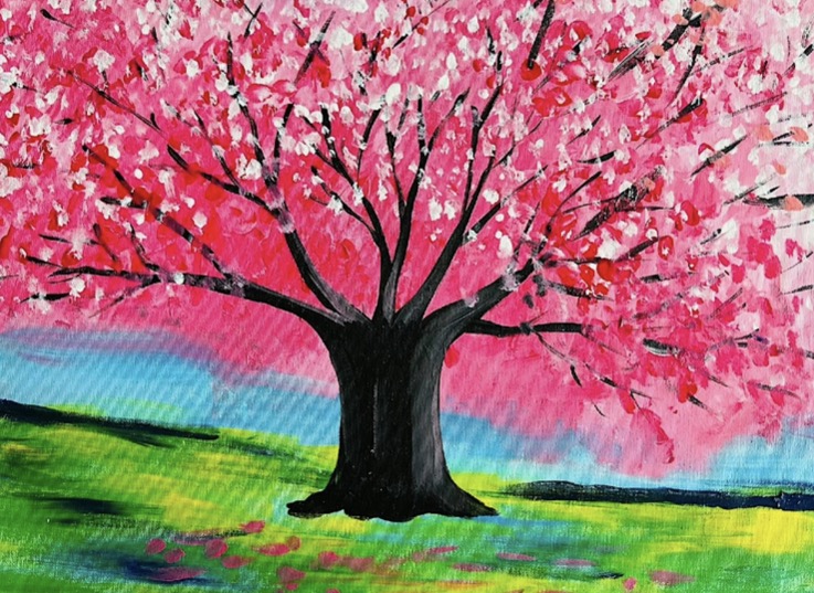 Cherry Blossom canvas painting design for a paint and sip party in Cleveland