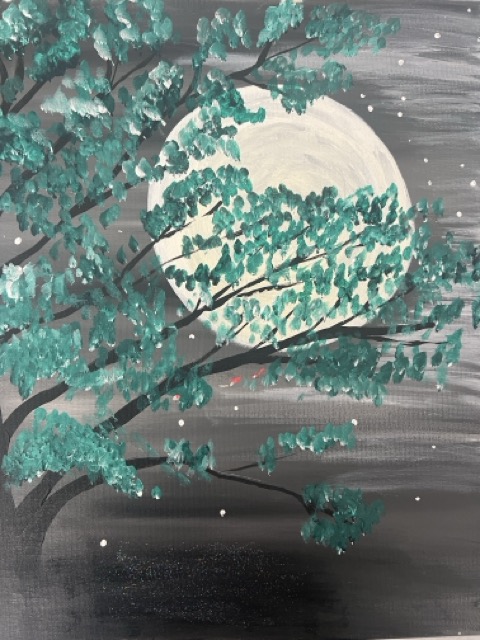 Full Moon canvas painting design for a paint and sip party in Cleveland