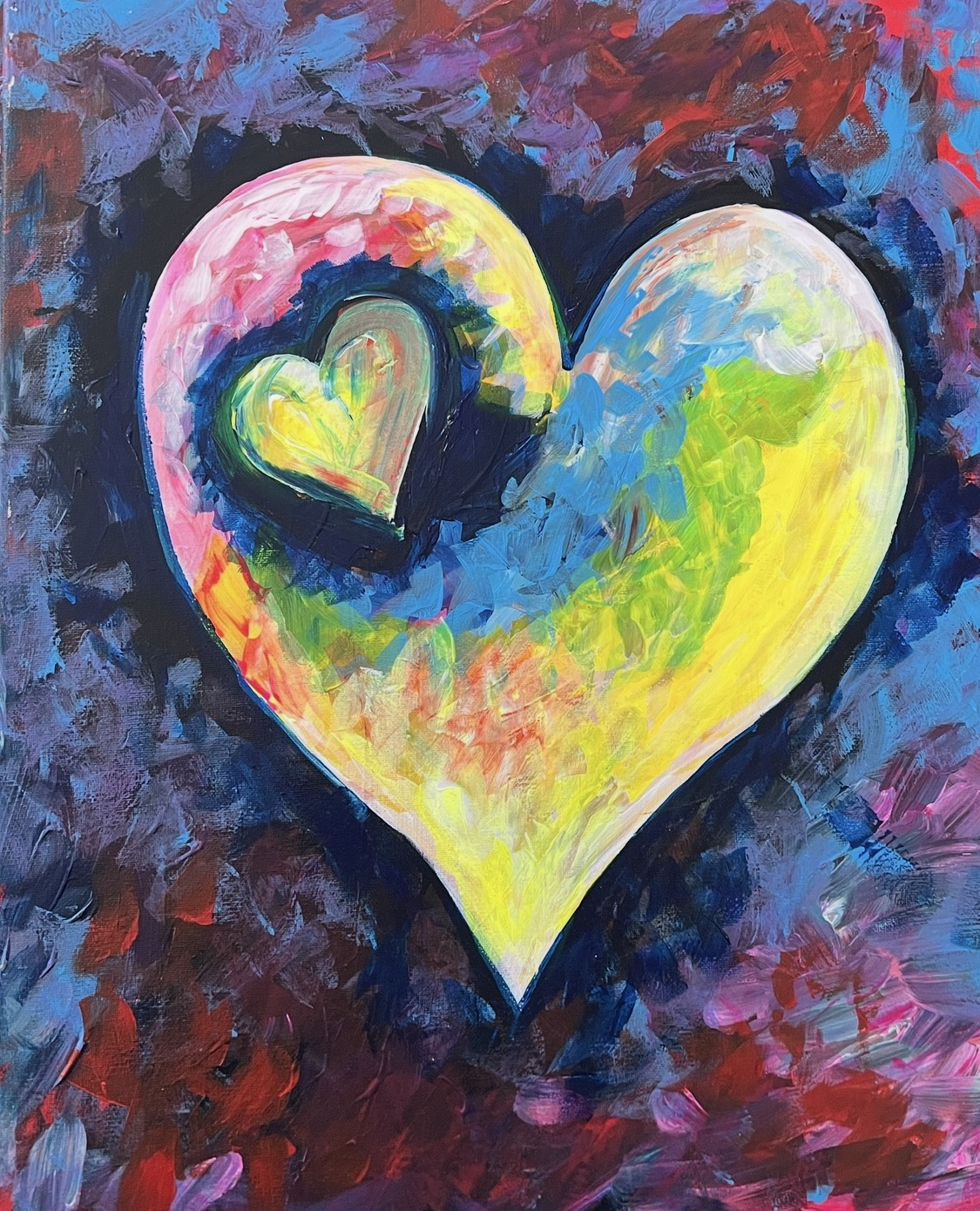 Heart canvas painting design for a paint and sip party in Cleveland