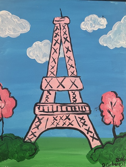 Eiffel Tower canvas painting design for a paint and sip party in Cleveland