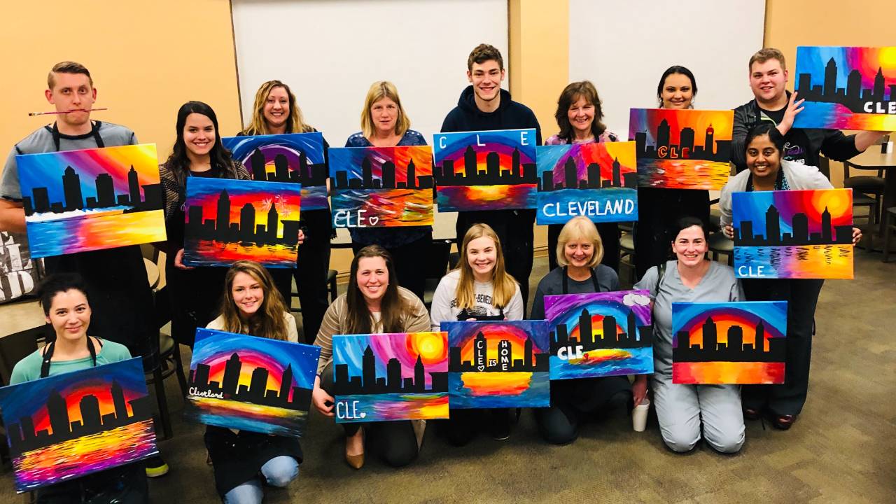 Canvas painting paint and sip activity in Cleveland