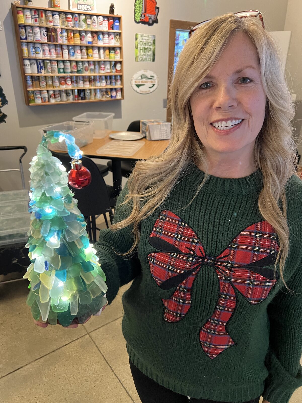 Grinch-themed green handmade sea glass tree Cleveland