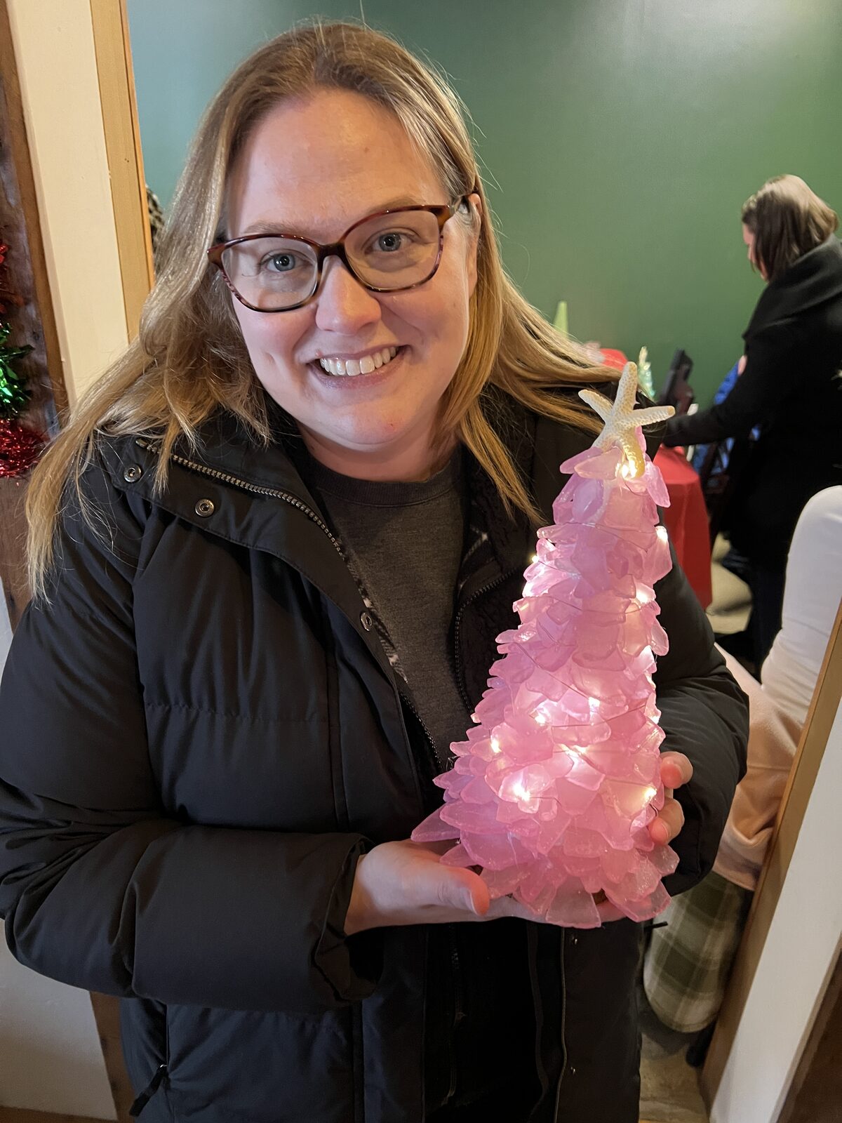 Pink handmade sea glass tree from Artist at Heart Cleveland