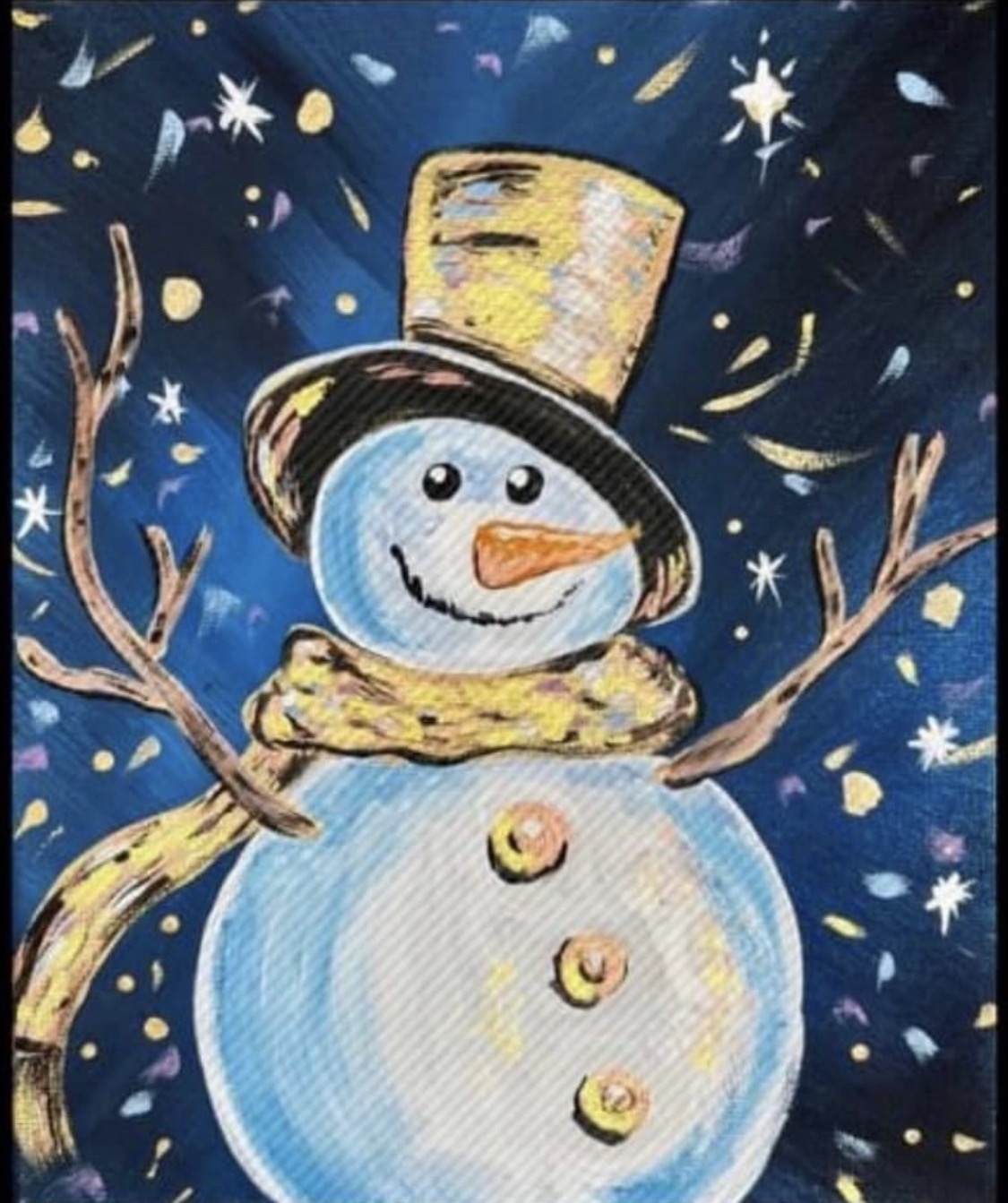 Winter Snowman canvas painting design for a paint and sip party in Cleveland