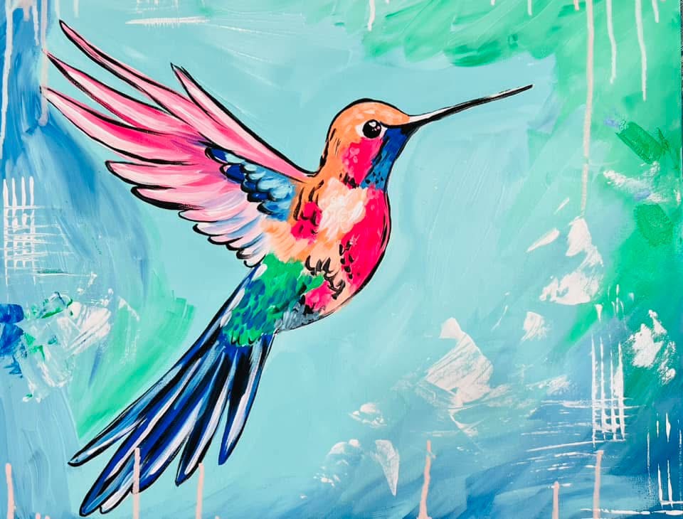 Hummingbird canvas painting design for a paint and sip party in Cleveland
