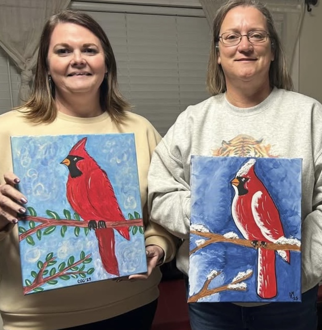 Cardinal canvas painting design for a paint and sip party in Cleveland