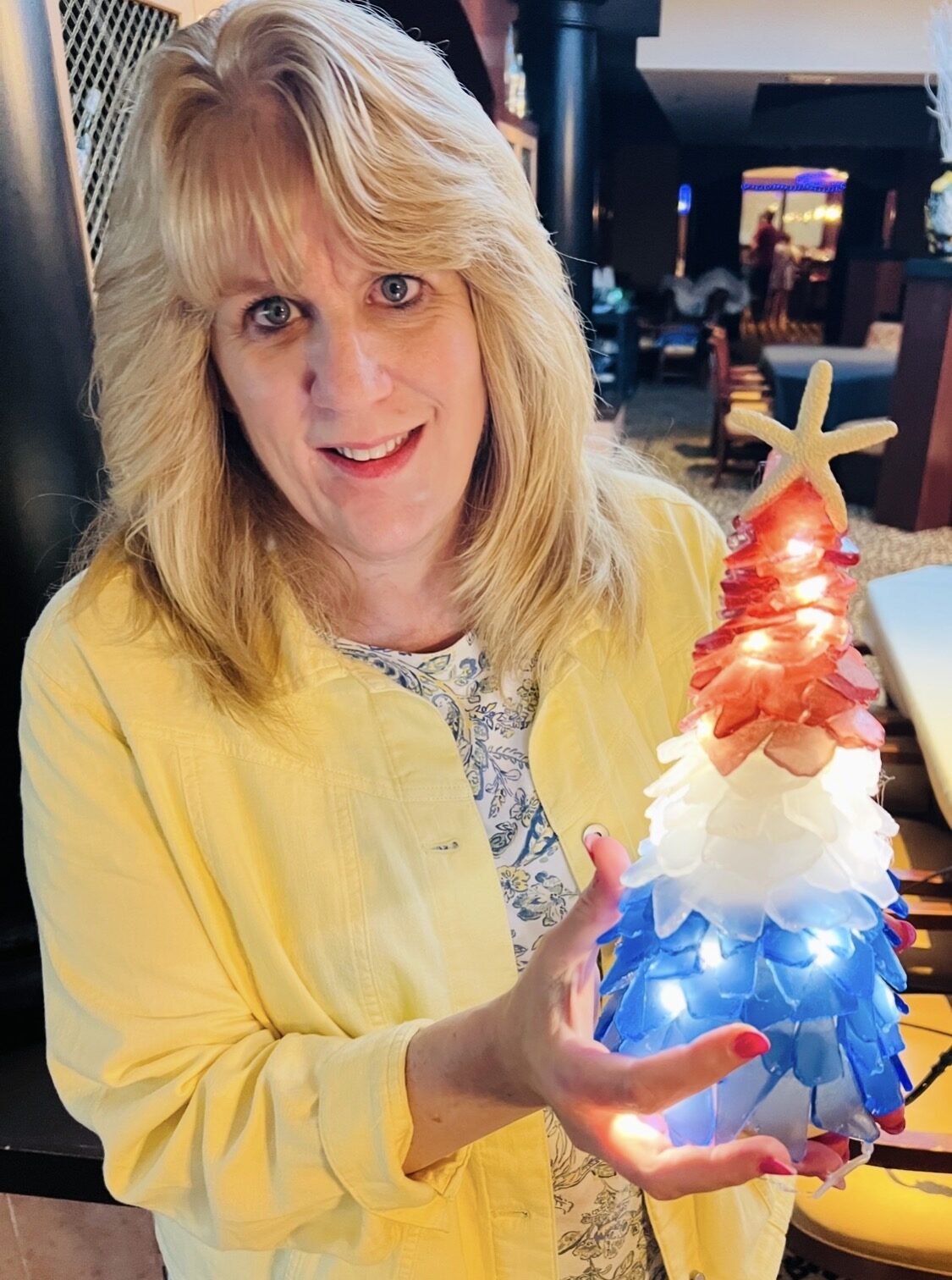 Patriotic red white and blue handmade sea glass tree Cleveland