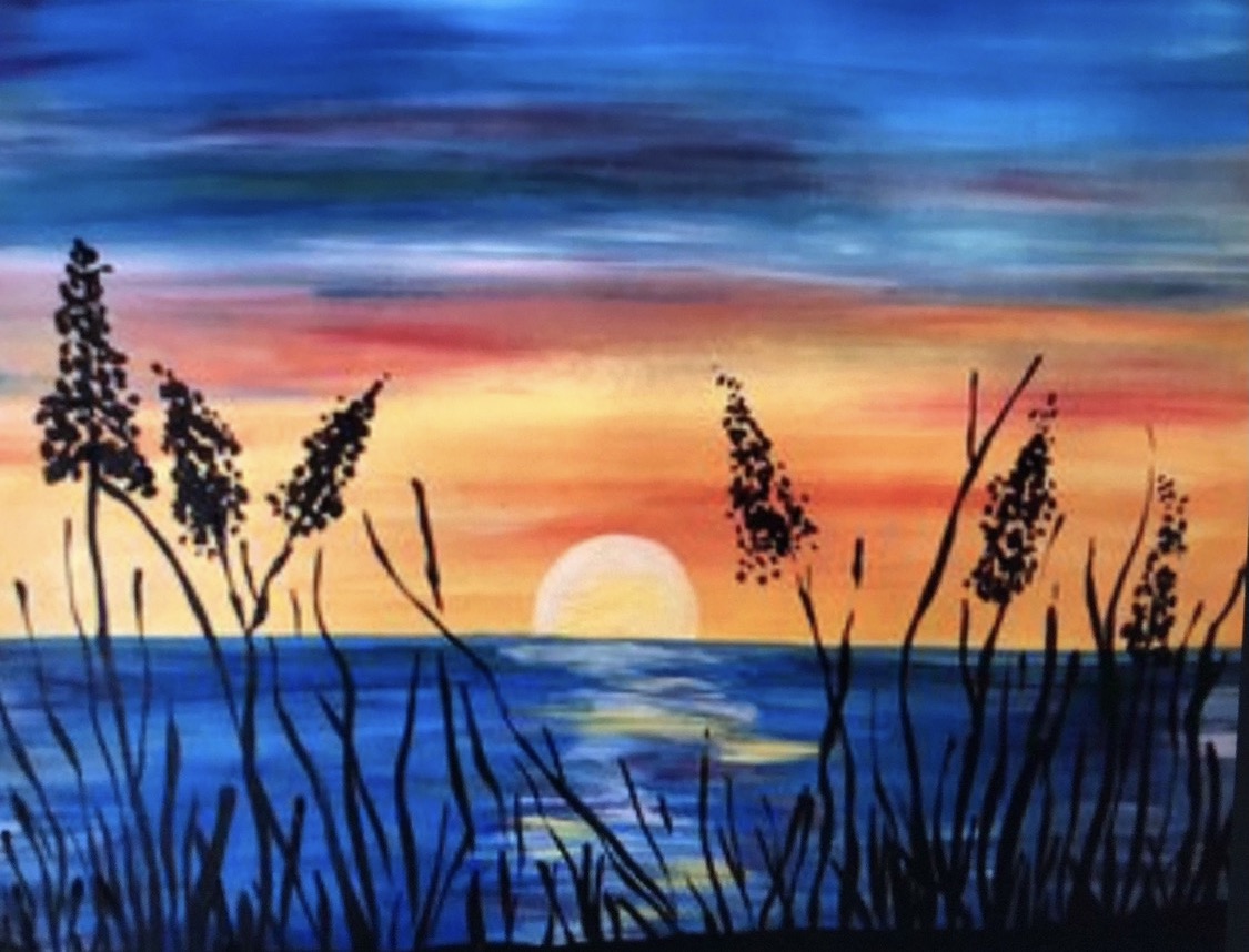 Sunset canvas painting design for a paint and sip party in Cleveland