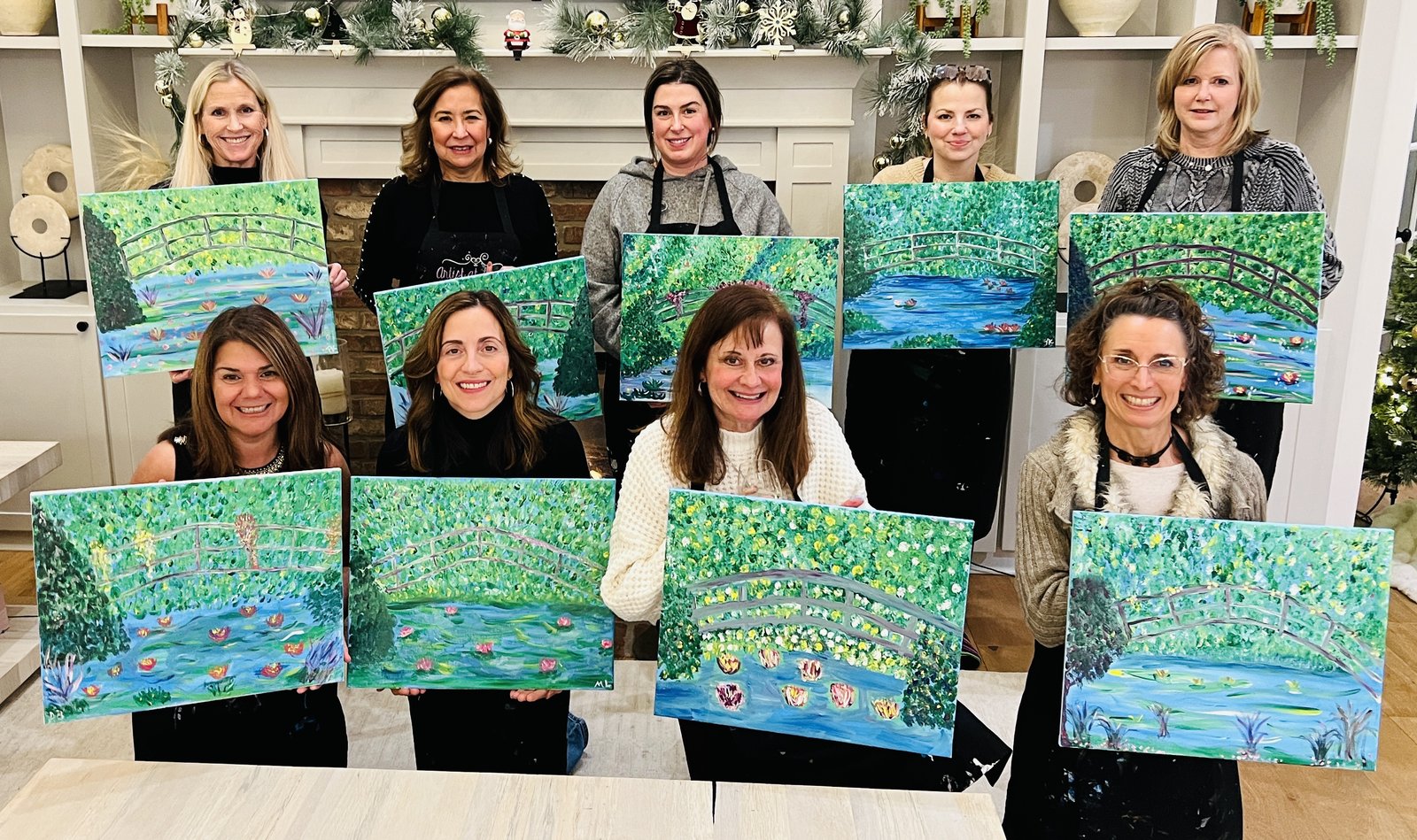 Adults enjoying a paint and sip party in Cleveland