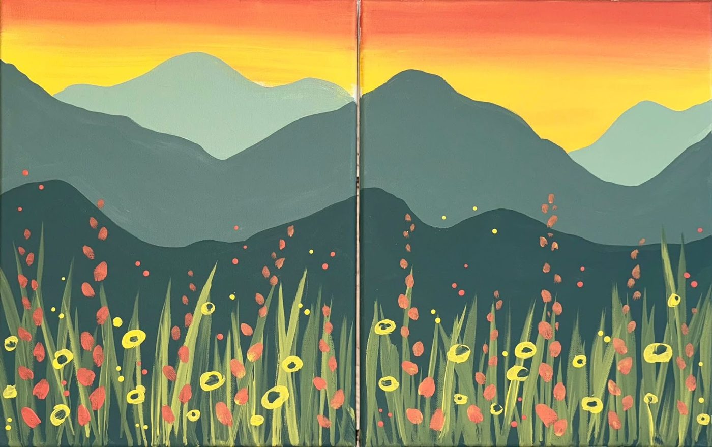 Green Mountains canvas painting design for a paint and sip party in Cleveland