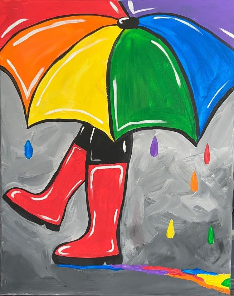Rainy Day canvas painting design for a paint and sip party in Cleveland