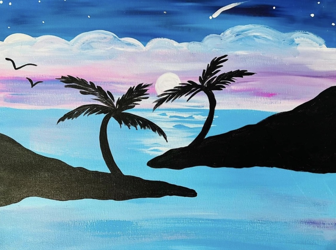 Palm Trees canvas painting design for a paint and sip party in Cleveland