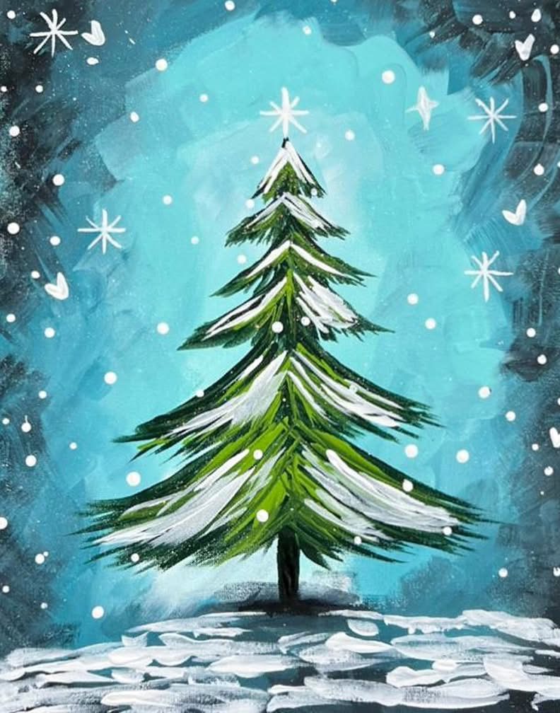 Winter Tree canvas painting design for a paint and sip party in Cleveland