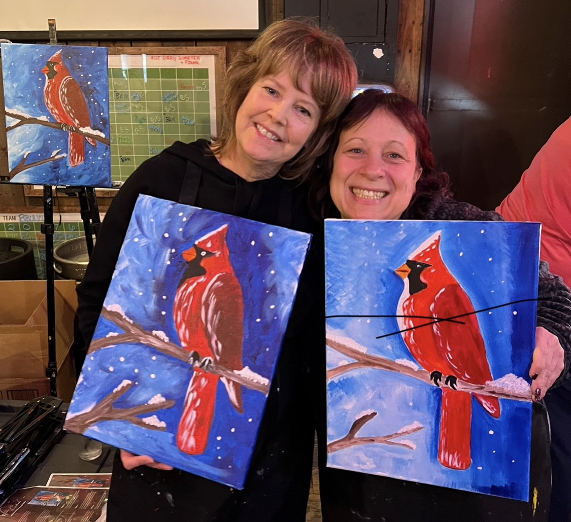 Cardinal canvas painting design for a paint and sip party in Cleveland