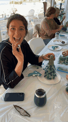 A family creating their own glowing sea glass trees with Artist at Heart