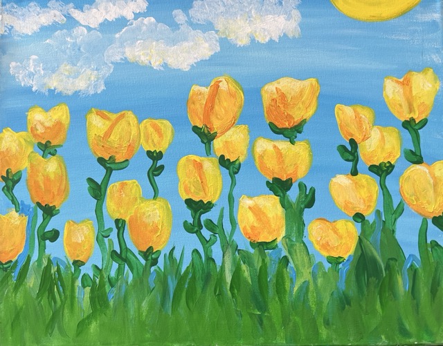 Flowers canvas painting design for a paint and sip party in Cleveland