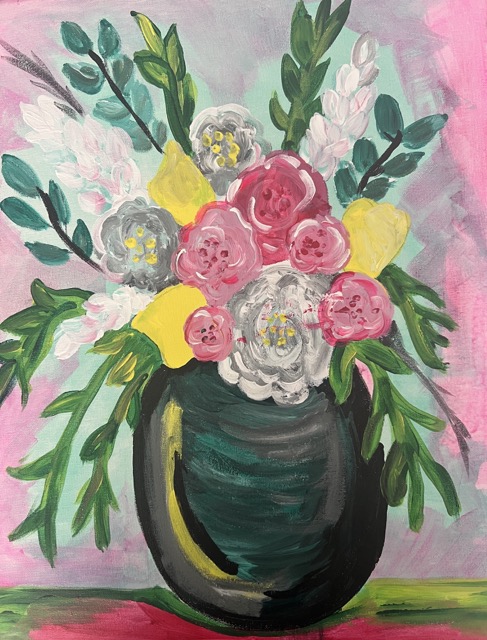Bouquet canvas painting design for a paint and sip party in Cleveland