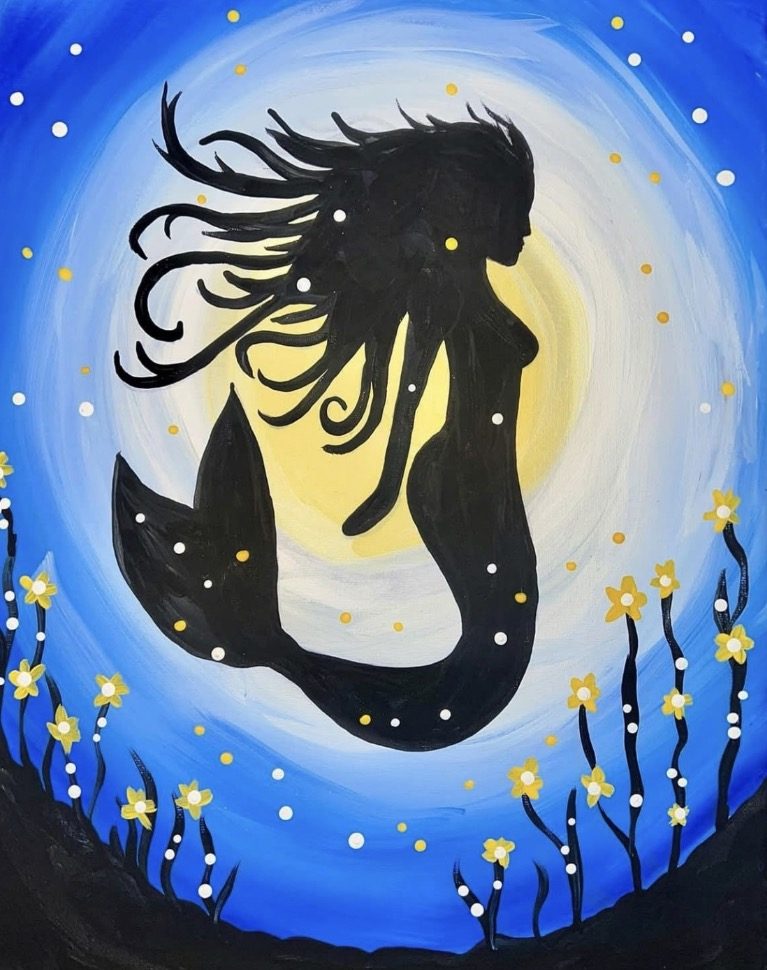 Mermaid canvas painting design for a paint and sip party in Cleveland
