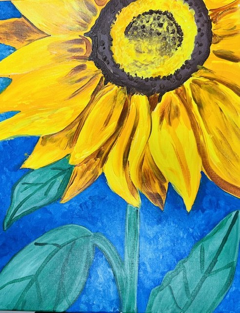 Sunflower canvas painting design for a paint and sip party in Cleveland