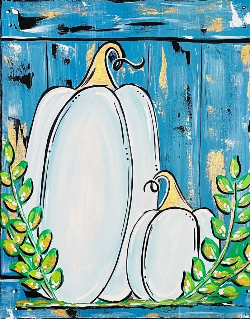 White Pumpkins canvas painting design for a paint and sip party in Cleveland