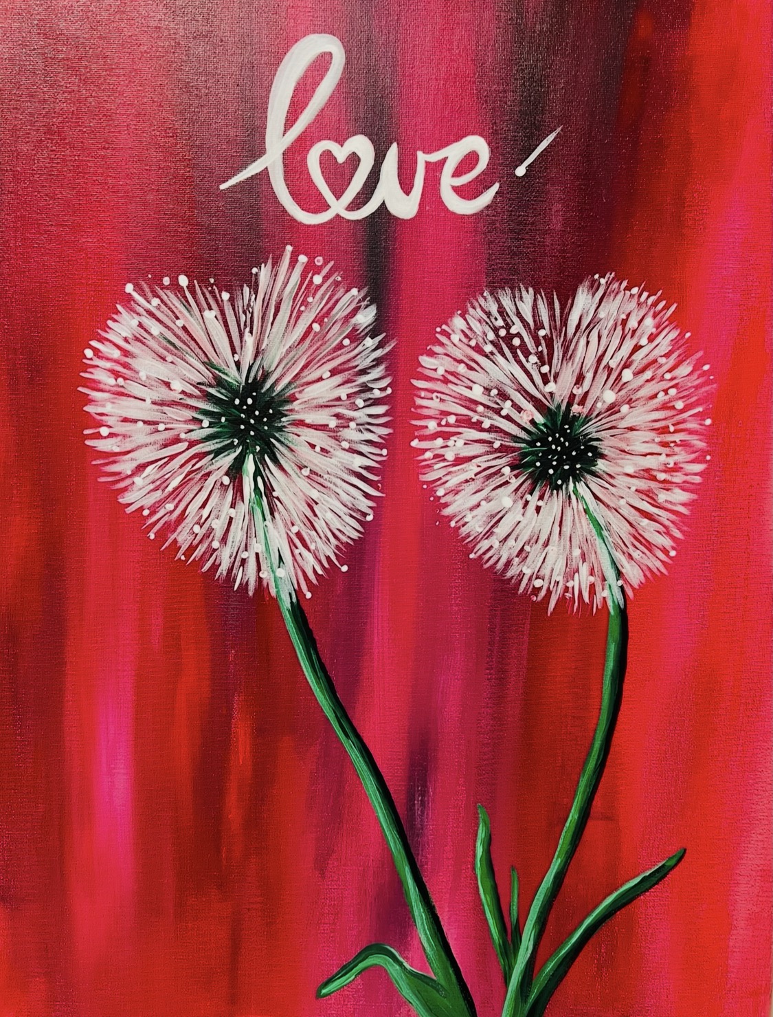 Heart Flowers canvas painting design for a paint and sip party in Cleveland