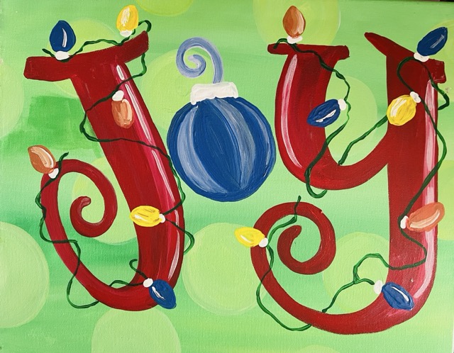 Winter Joy canvas painting design for a paint and sip party in Cleveland