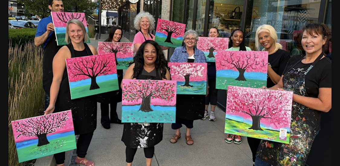 Cherry Blossom Tree canvas painting design for a paint and sip party in Cleveland