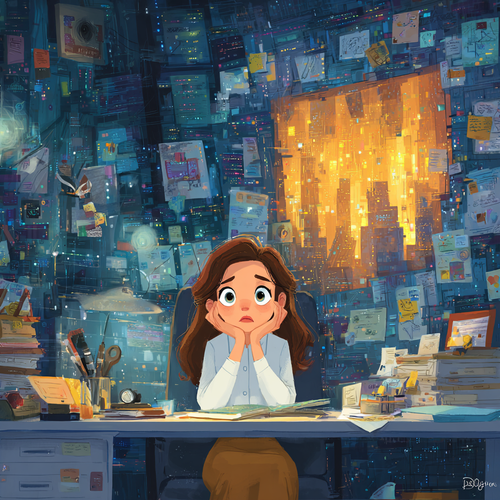 Midjourney artistic rendition a BCBA with clutter on their desk looking worried with The Stacks from Ready Player One in the style of Hayao Miyazaki Midjourney artistic rendition a BCBA with clutter on their desk looking worried with The Stacks from Ready Player One in the style of Hayao Miyazaki