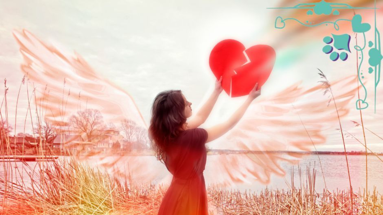 Woman with faint wings holding up a broken heart, conformation training, conformation dog shows, dog training, dog show training, conformation seminars, Sandy Weaver