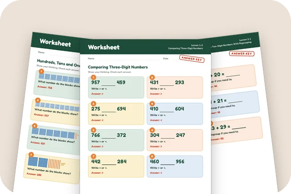 Three worksheet pages