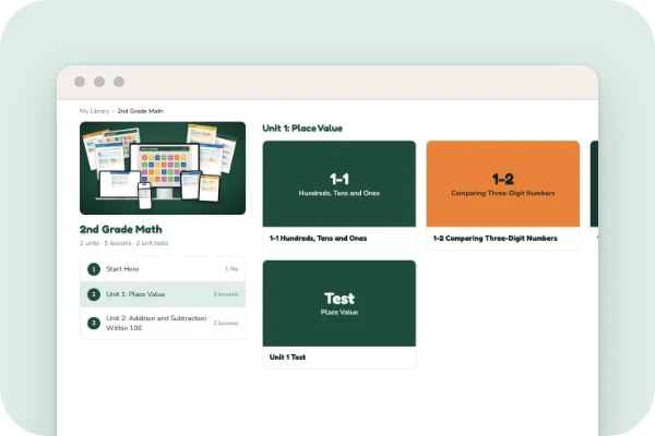 The 2nd Grade Math course page with its units and lessons