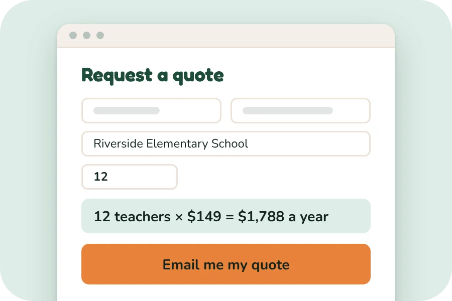 The quote form filled in, with the total worked out