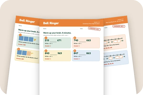 Three bell ringer pages with warm-up problems