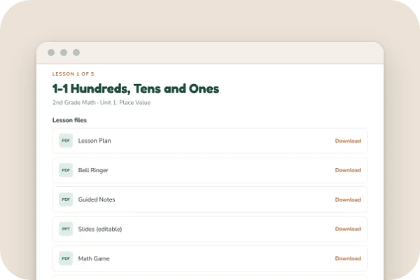 A lesson page that lists its files to download