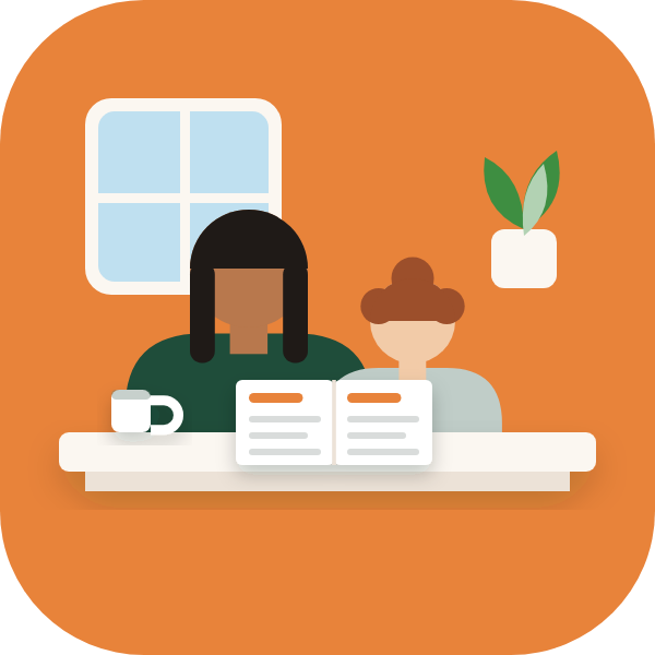 A parent and a child working together at the kitchen table