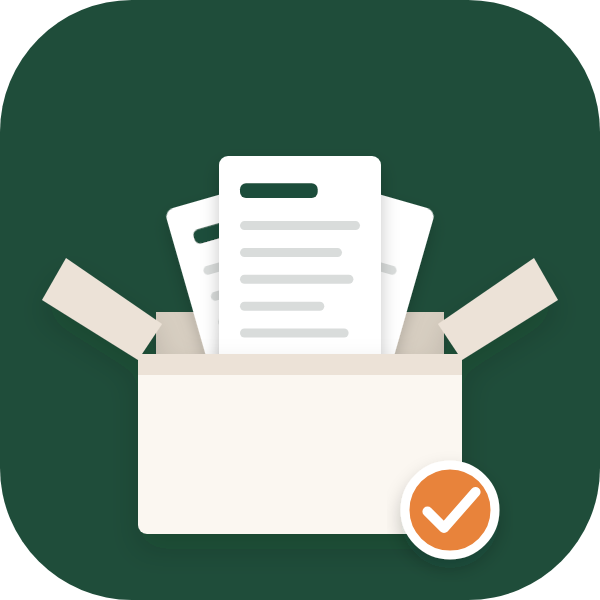 Lesson pages rising out of an open box, with a check mark