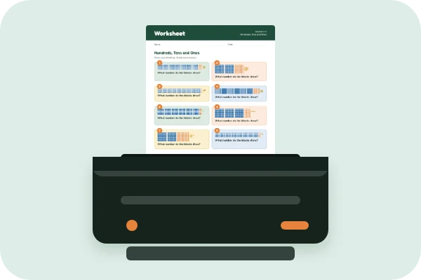 A worksheet page coming out of a printer