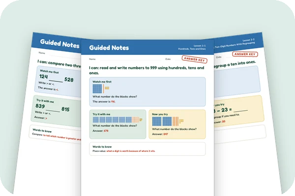 Three guided notes pages