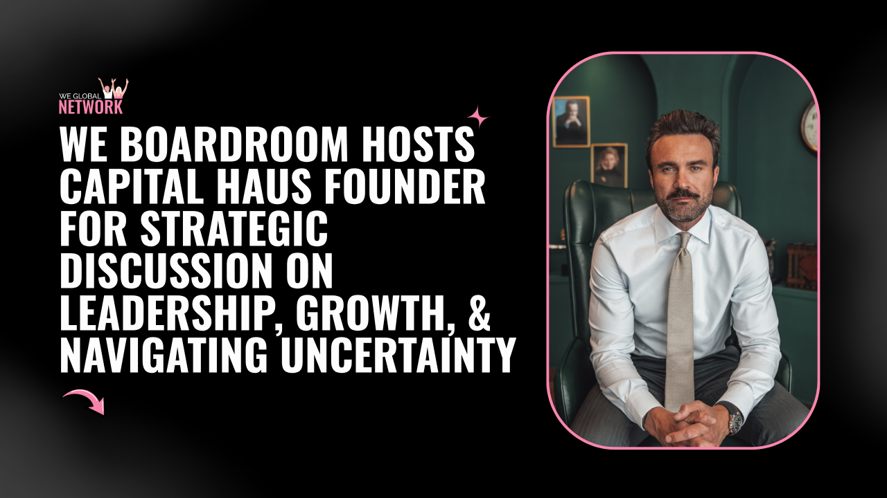 Brendan Gow speaking at WE Boardroom in Dubai on leadership, business growth, and management strategies for SME founders