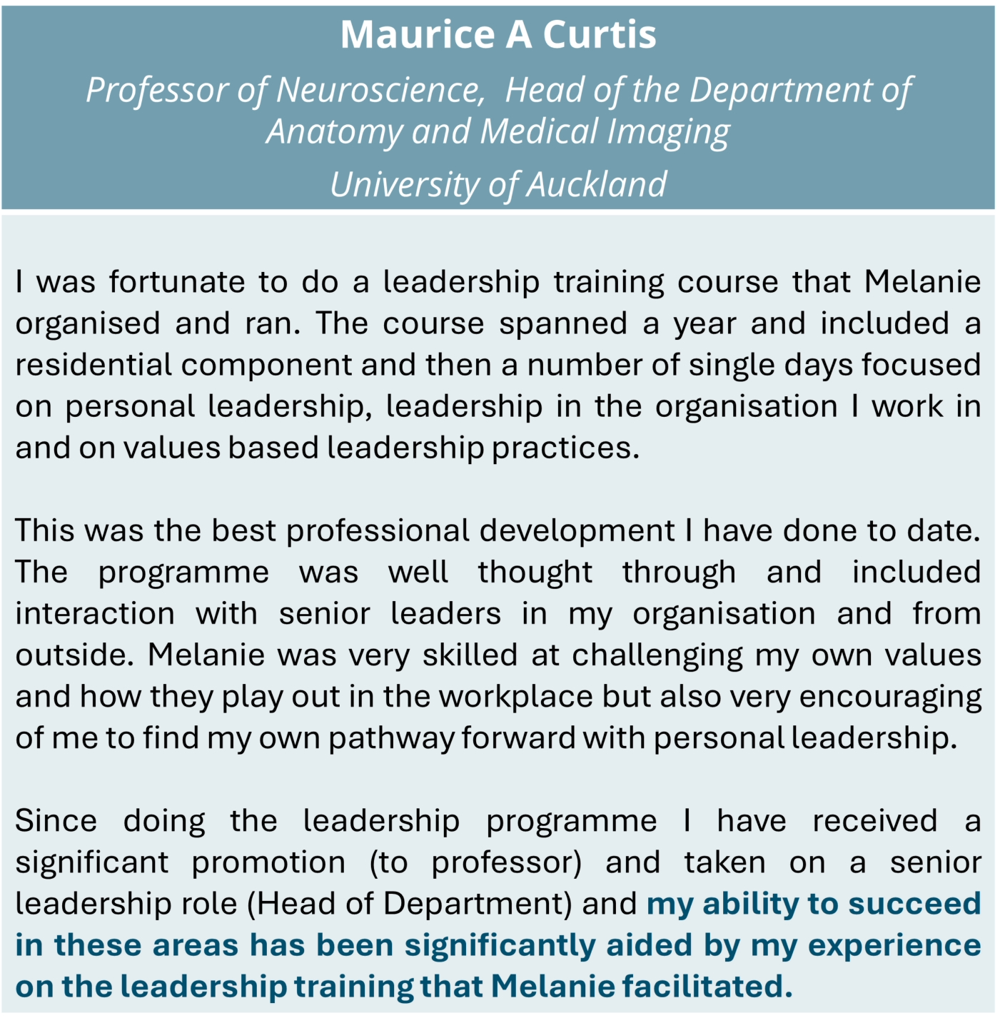 Maurice A Curtis Testimonial