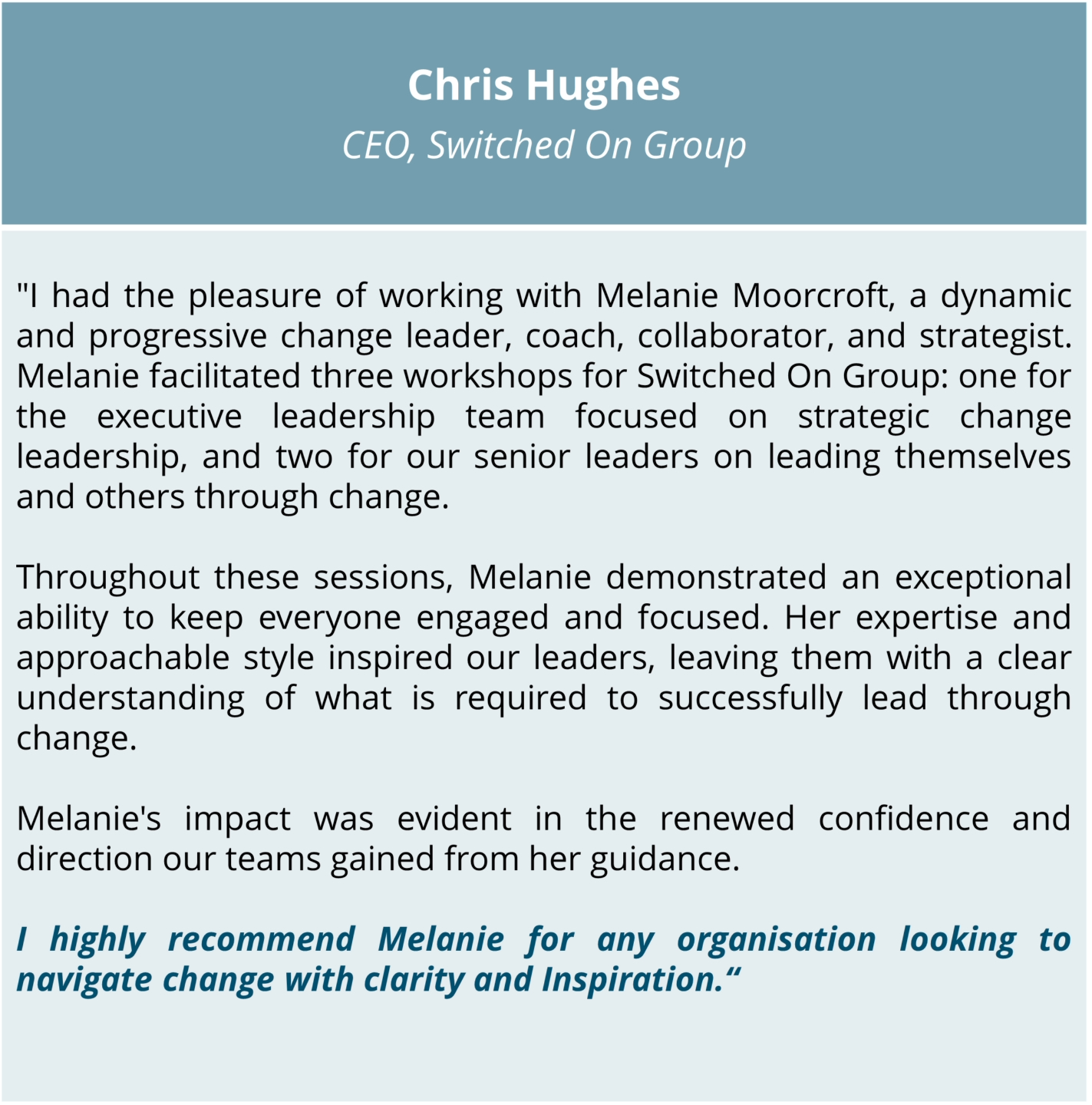 Chris Hughes Testimonial