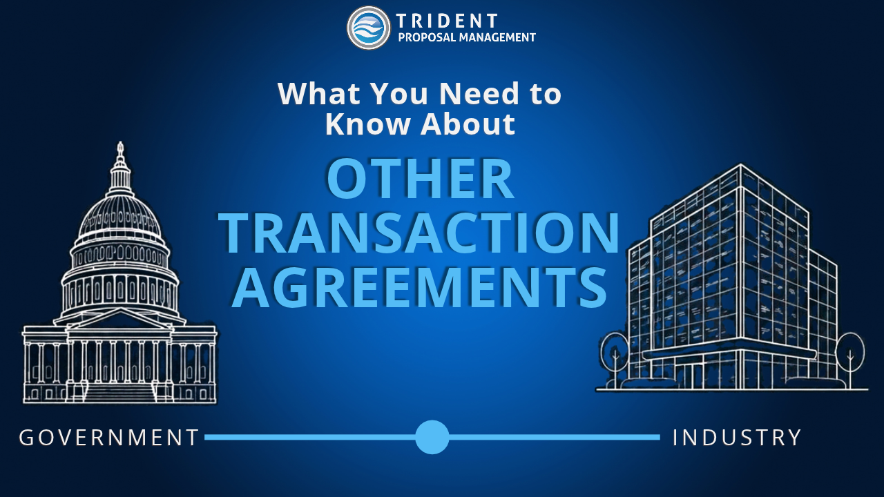 Ilustration of the U.S. Capitol building and an office building connected by a blue line representing government and industry, with the blog titled, "What You Need to Know About Other Transaction Agreements."