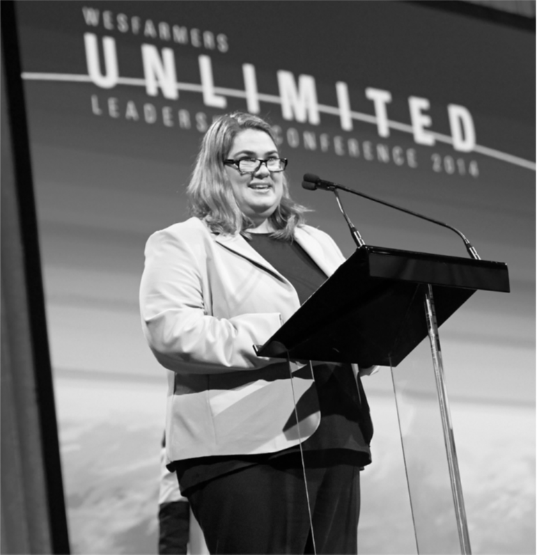 Meredith Wilson delivering a workplace culture keynote to senior leaders