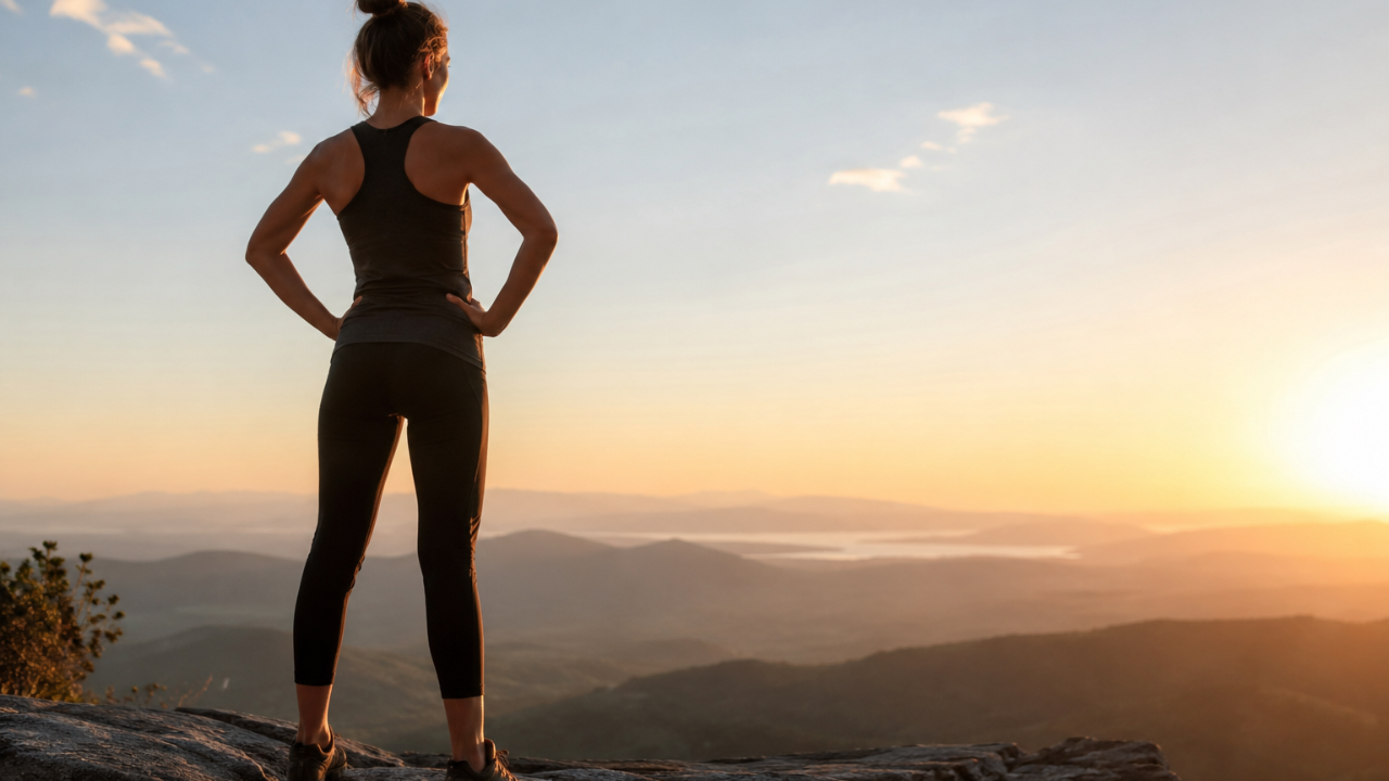 Femme sereine en pleine nature symbolisant la confiance en soi retrouvée et la sécurité intérieure. 
