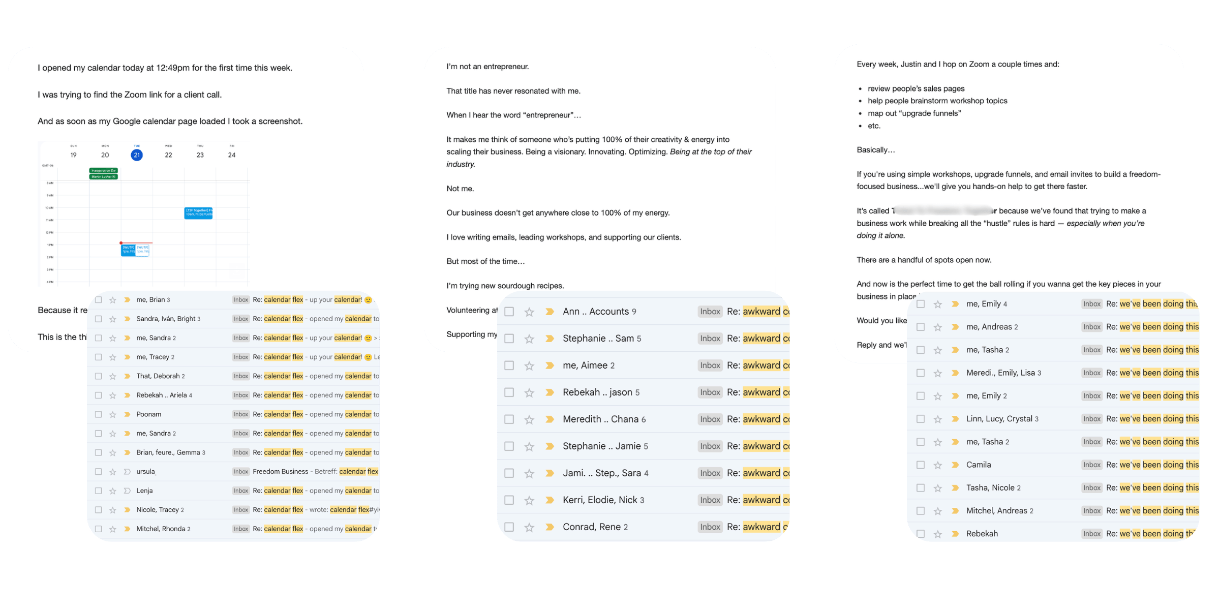 An inbox full of replies to a Hands Up email
