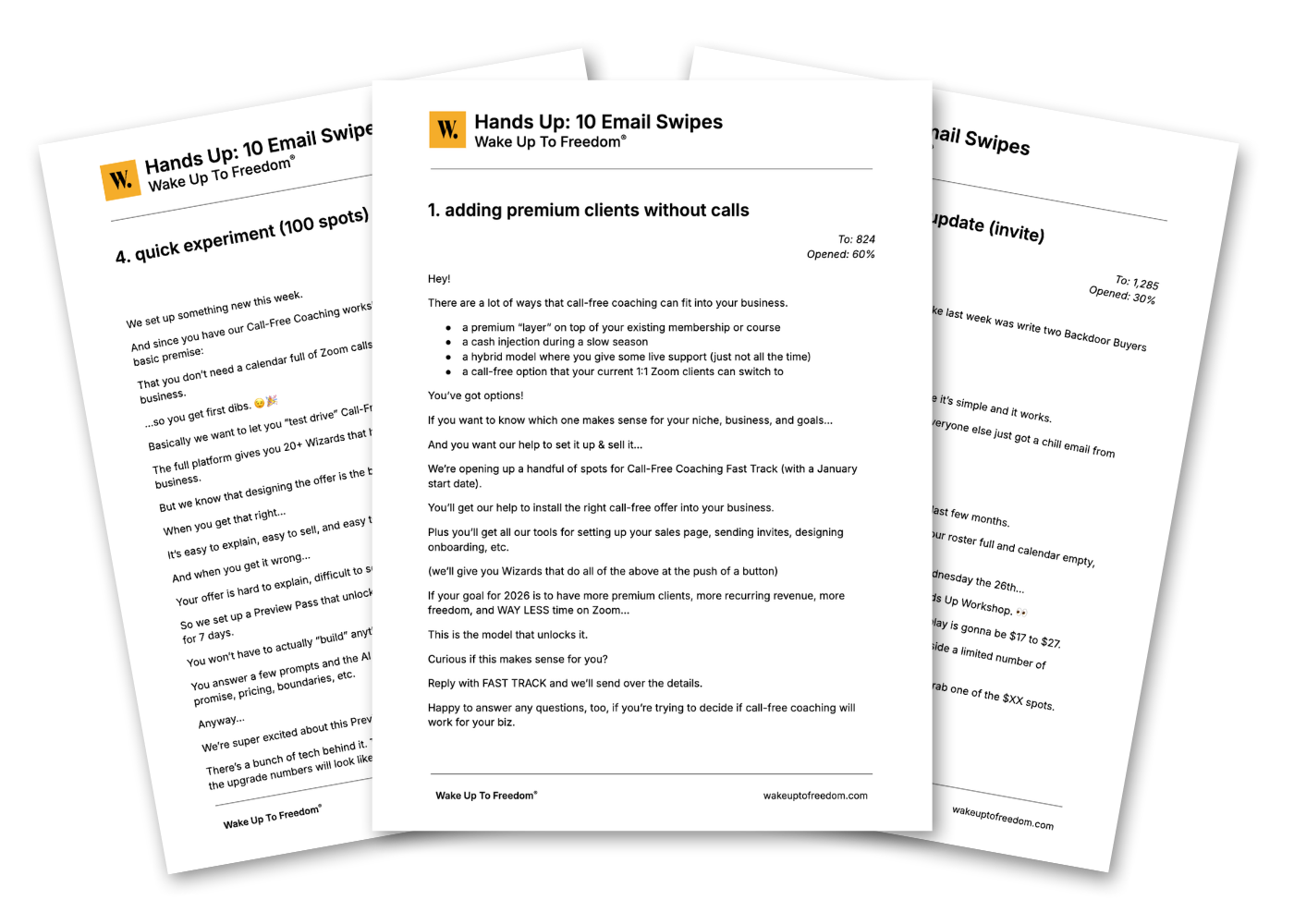 Pages from the Hands Up email swipes