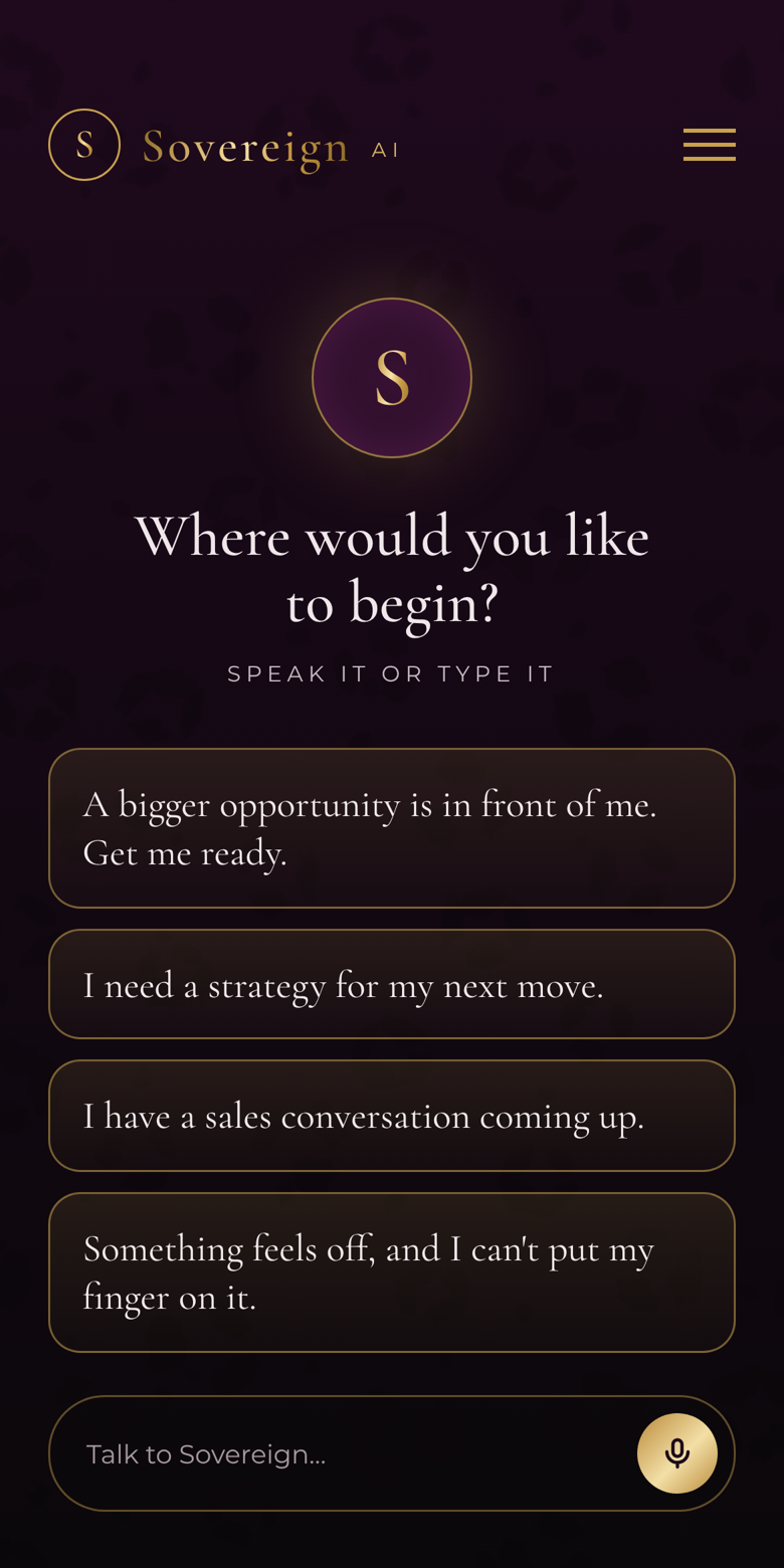 Sovereign AI app screen asking where you would like to begin