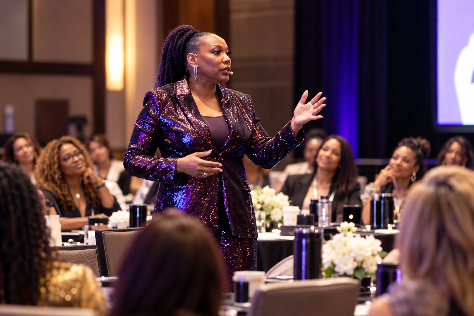 Shameca Tankerson speaking to a room of founders