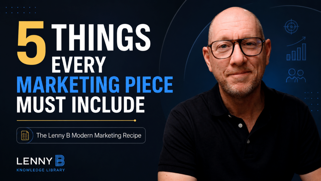 “5 Things Every Marketing Piece Must Include” for the Lenny B Modern Marketing Recipe.