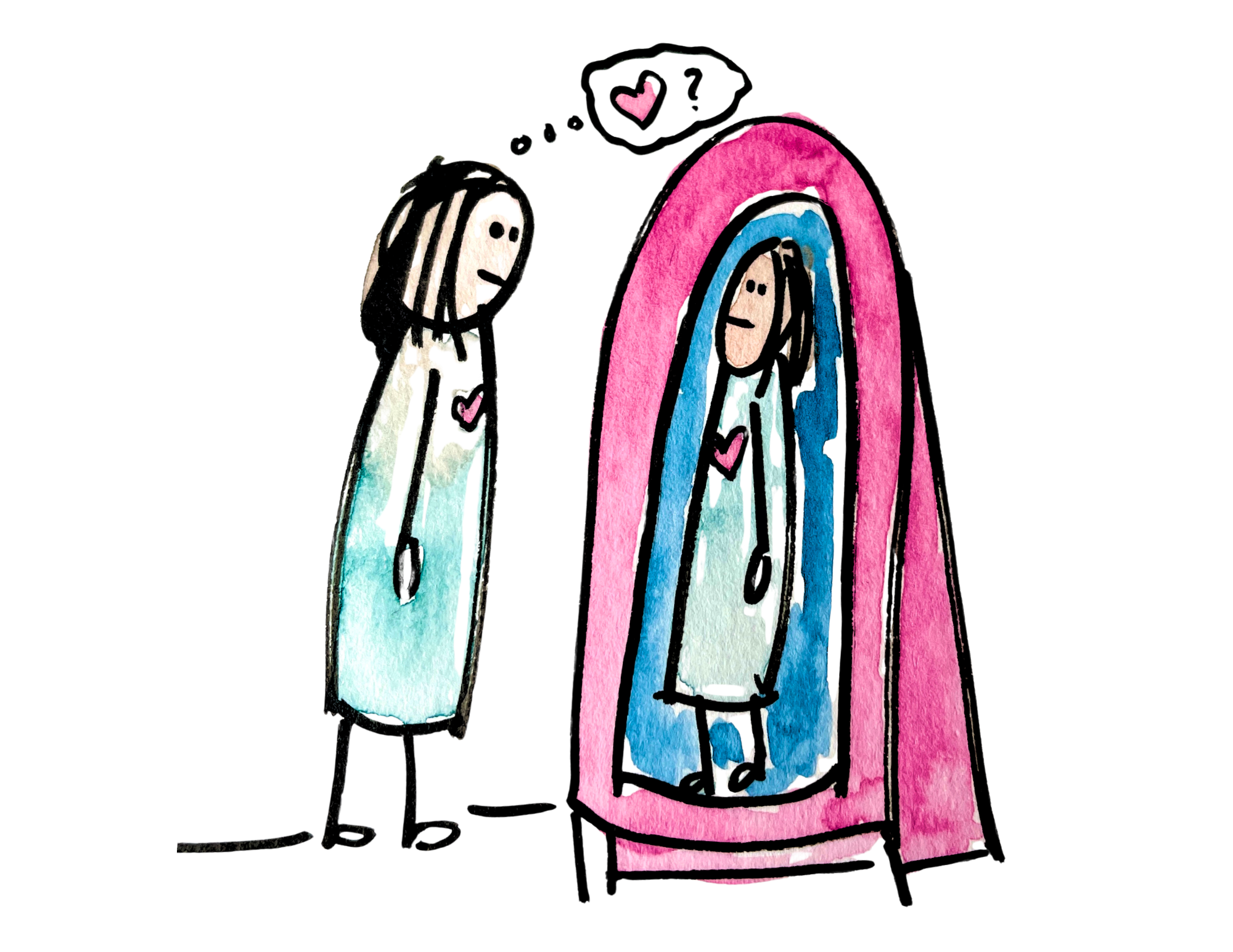 Lea’s drawing of a girl looking at herself in a mirror with a heart